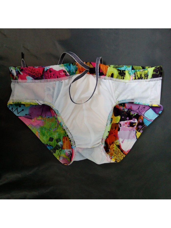 Printing Trunks Drawstring Sexy Low Waist Bikini Swim Briefs Swimwear with 3D Protected Cup