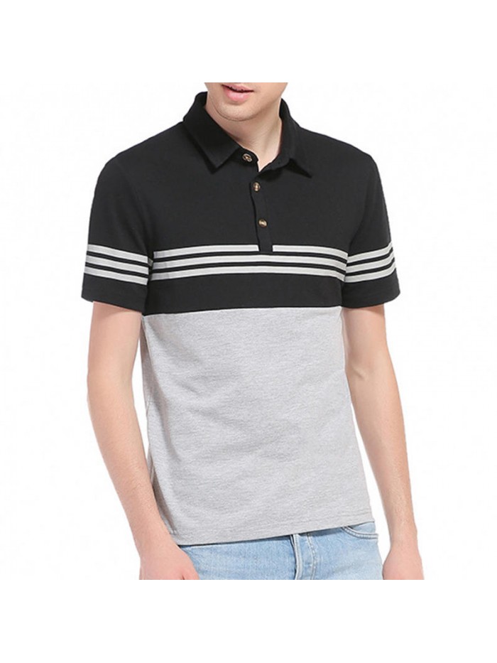 Summer Leisure Cotton Turn-down Collar Stripe Tops Large Size Comfy Loose T-shirts for Men