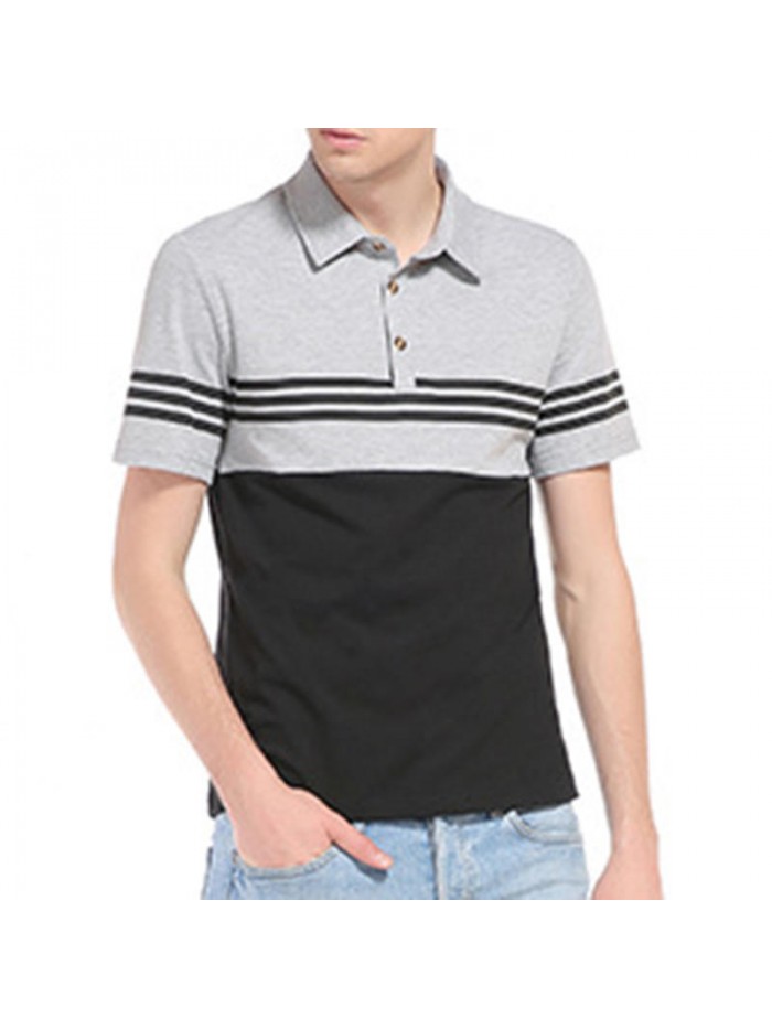 Summer Leisure Cotton Turn-down Collar Stripe Tops Large Size Comfy Loose T-shirts for Men