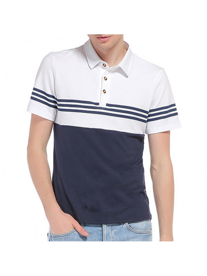 Summer Leisure Cotton Turn-down Collar Stripe Tops Large Size Comfy Loose T-shirts for Men