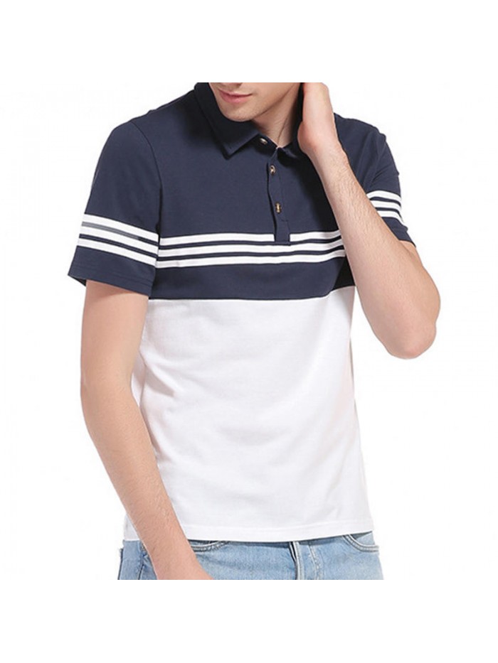 Summer Leisure Cotton Turn-down Collar Stripe Tops Large Size Comfy Loose T-shirts for Men