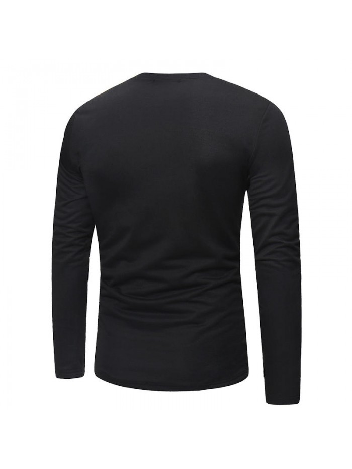 Men's Fashion Round Neck Stitching Long-sleeved Casual T-Shirts Bottoming Shirt