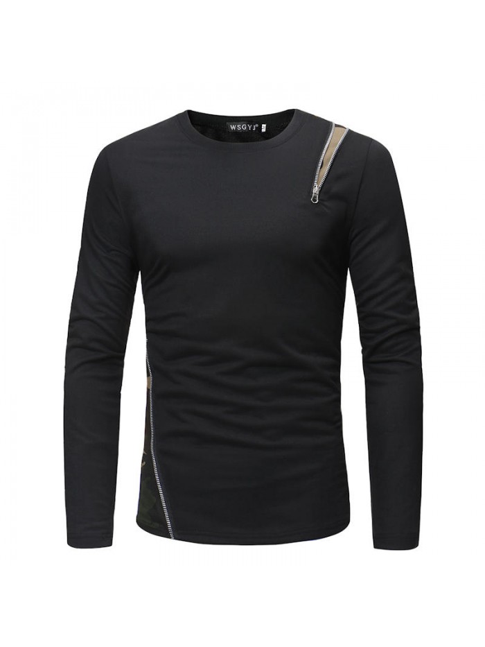 Men's Fashion Round Neck Stitching Long-sleeved Casual T-Shirts Bottoming Shirt