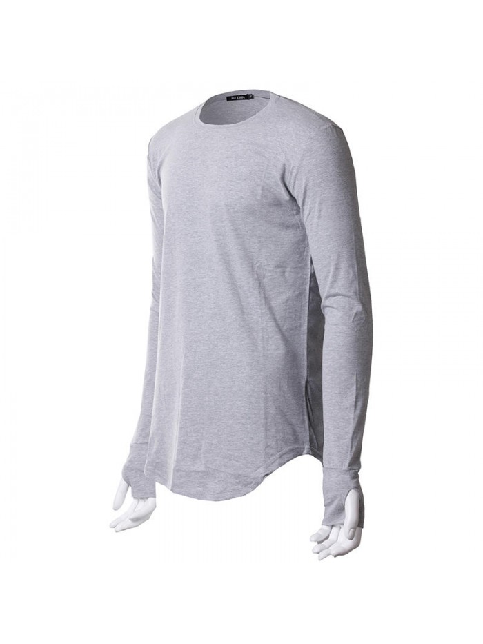 Men Autumn Fashion Cotton Solid Color Tops O-neck Gray Black Slim Long Sleeve T-shirts