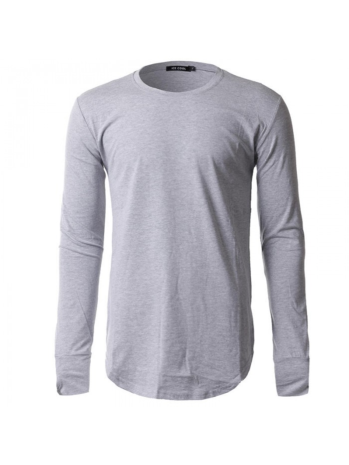 Men Autumn Fashion Cotton Solid Color Tops O-neck Gray Black Slim Long Sleeve T-shirts