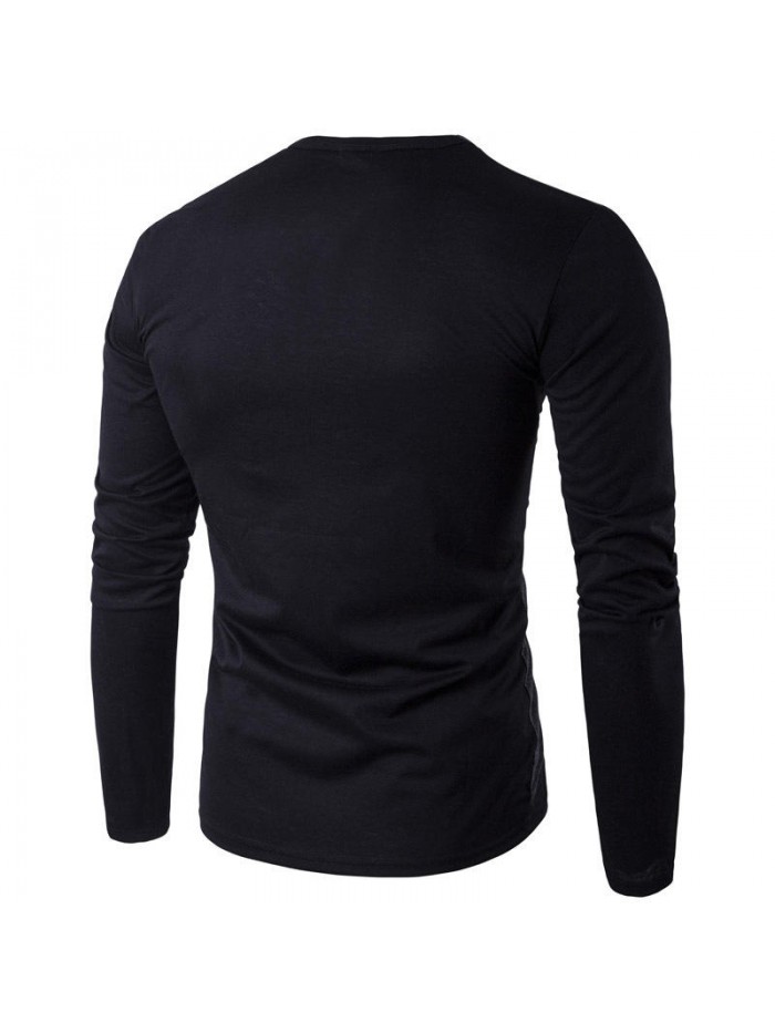 Men's Irregular Fashion Personality Color Block Casual O-neck Long Sleeve T-Shirts