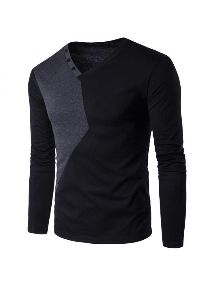 Men's Irregular Fashion Personality Color Block Casual O-neck Long Sleeve T-Shirts