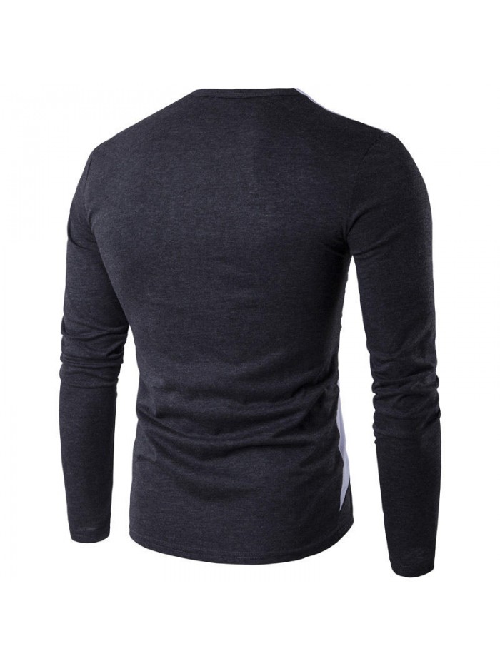 Men's Irregular Fashion Personality Color Block Casual O-neck Long Sleeve T-Shirts