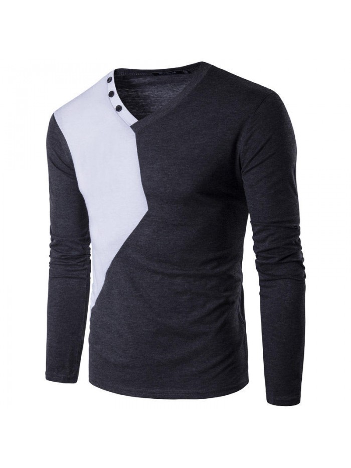 Men's Irregular Fashion Personality Color Block Casual O-neck Long Sleeve T-Shirts