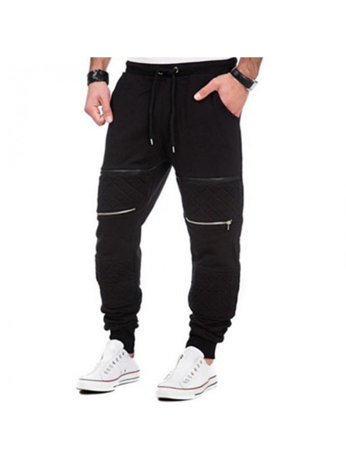 Men's Sport Polyester Fit Zipper Drawstring Mid Rise Casual Harem Pants