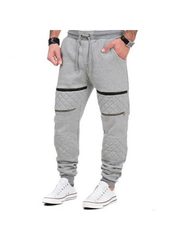 Men's Sport Polyester Fit Zipper Drawstring Mid Rise Casual Harem Pants