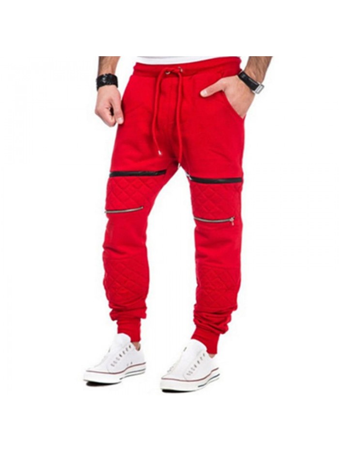 Men's Sport Polyester Fit Zipper Drawstring Mid Rise Casual Harem Pants