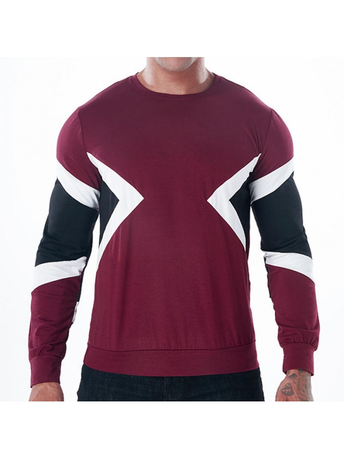 Cotton Three Colors Patchwork O Neck Slim Casual Long Sleeve T-shirts for Men