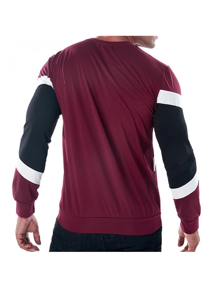 Cotton Three Colors Patchwork O Neck Slim Casual Long Sleeve T-shirts for Men