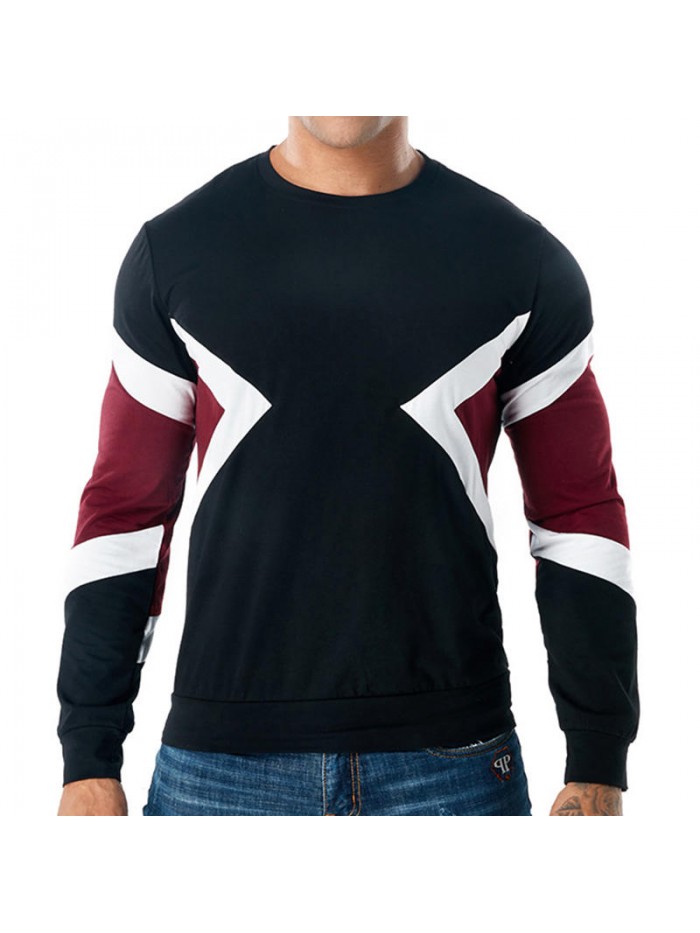 Cotton Three Colors Patchwork O Neck Slim Casual Long Sleeve T-shirts for Men