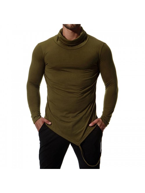 Men's Autumn Cotton Blend High Collar Slim Long Sl...