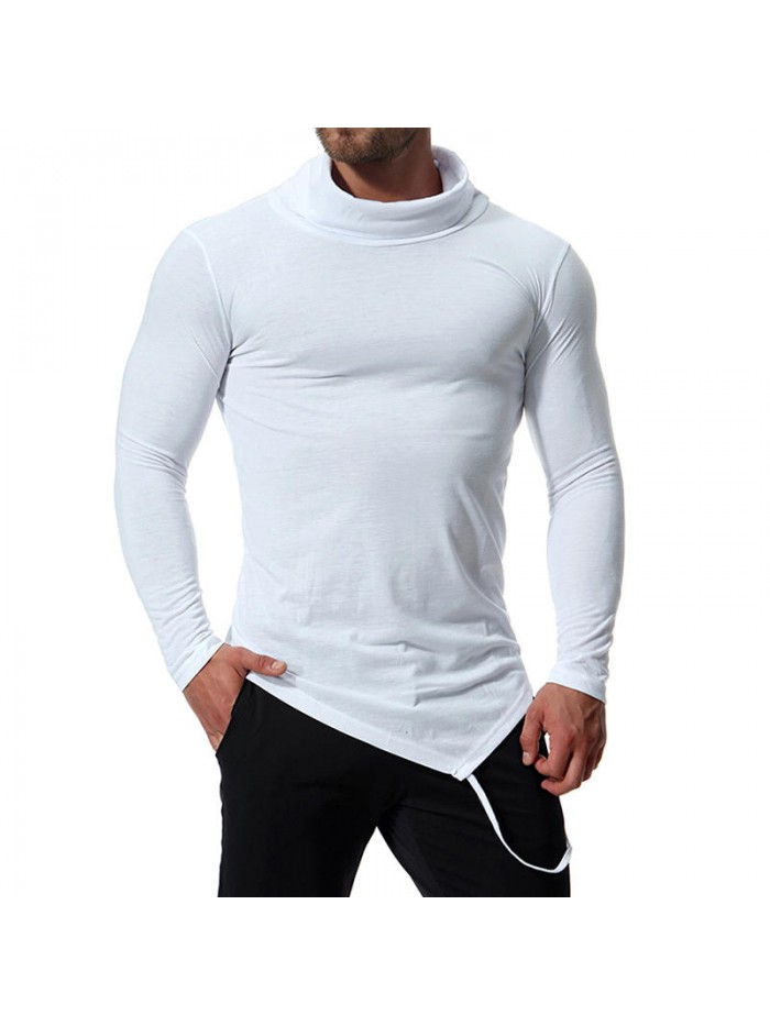 Men's Autumn Cotton Blend High Collar Slim Long Sleeve Solid Color Casual T-shirts