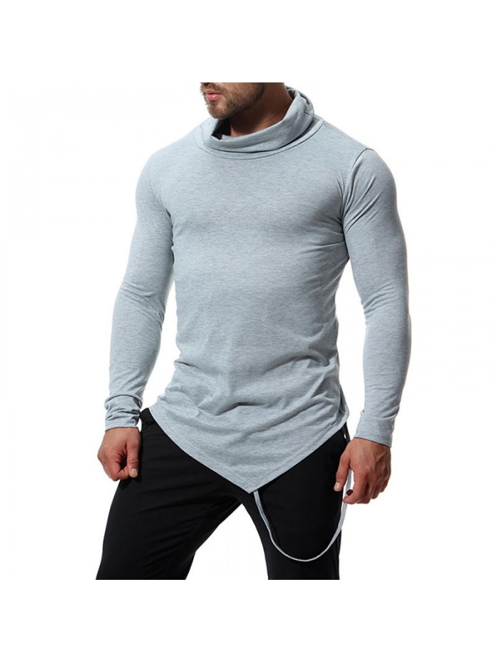 Men's Autumn Cotton Blend High Collar Slim Long Sleeve Solid Color Casual T-shirts