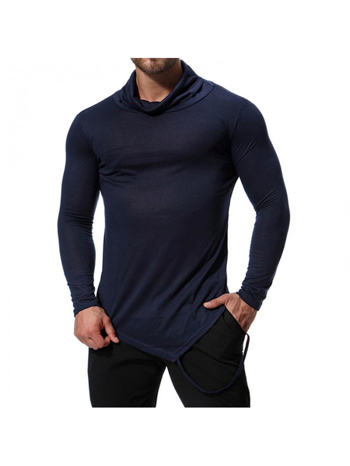 Men's Autumn Cotton Blend High Collar Slim Long Sleeve Solid Color Casual T-shirts