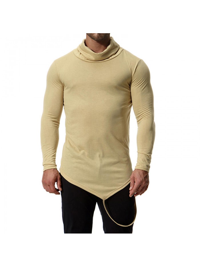 Men's Autumn Cotton Blend High Collar Slim Long Sleeve Solid Color Casual T-shirts