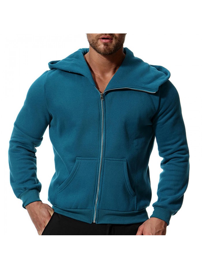 Winter Hooded Zipper Long Sleeve Solid Color Casual Hoodies Sweatshirts  For Men