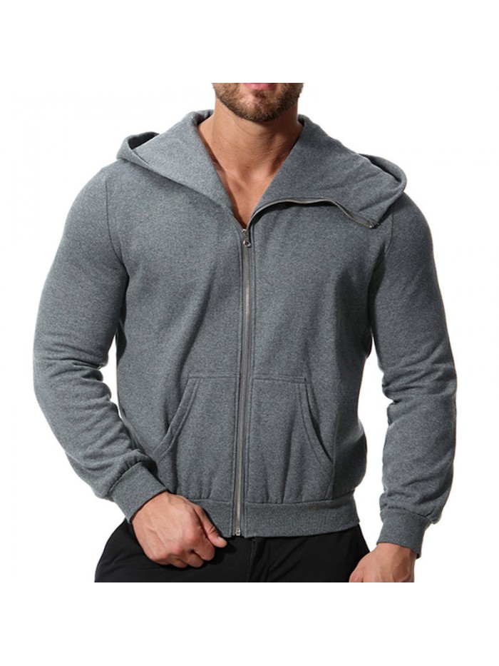 Winter Hooded Zipper Long Sleeve Solid Color Casual Hoodies Sweatshirts  For Men