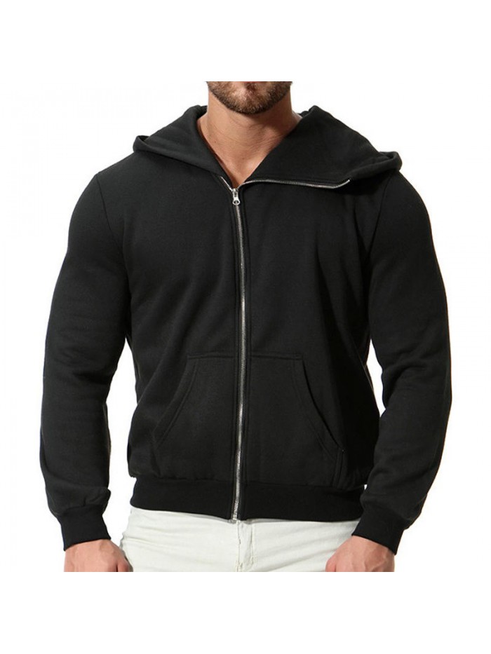 Winter Hooded Zipper Long Sleeve Solid Color Casual Hoodies Sweatshirts  For Men