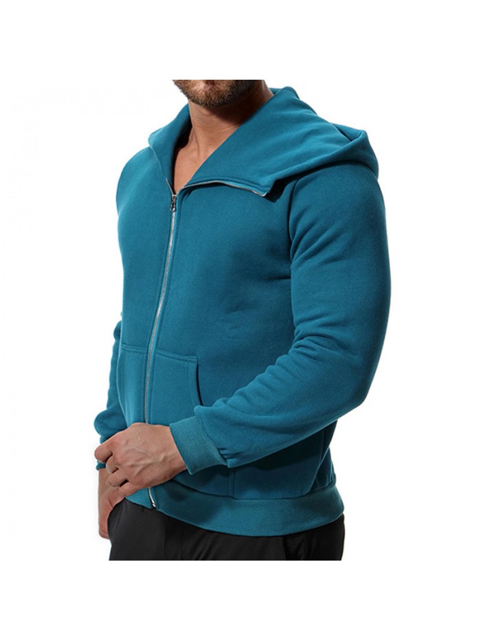 Winter Hooded Zipper Long Sleeve Solid Color Casual Hoodies Sweatshirts  For Men