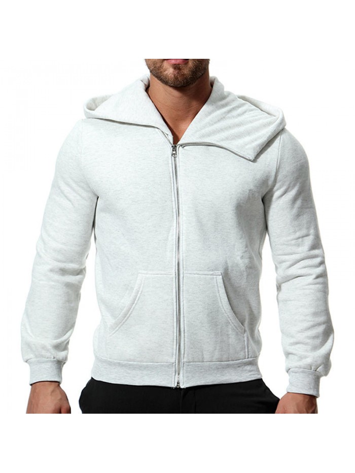 Winter Hooded Zipper Long Sleeve Solid Color Casual Hoodies Sweatshirts  For Men