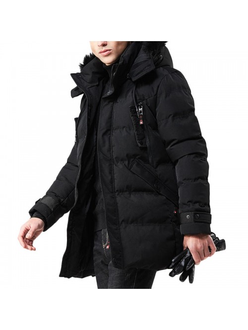 Winter Thick Warm Windproof Removable Furry Hood O...