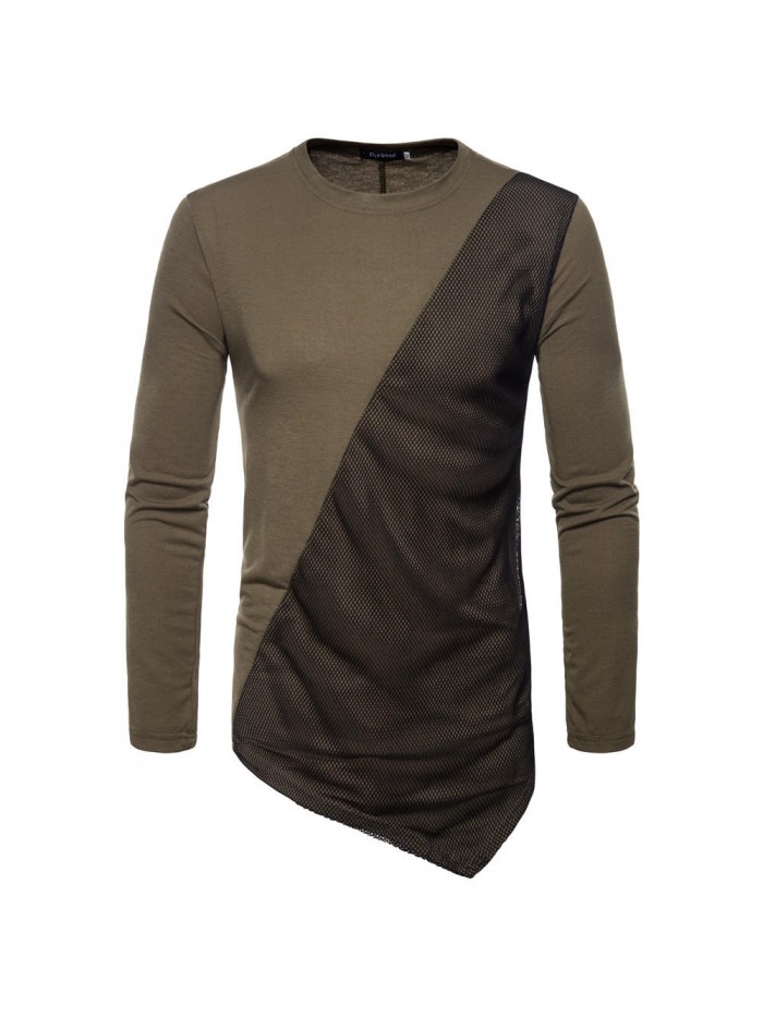 Men contrast color block long sleeves