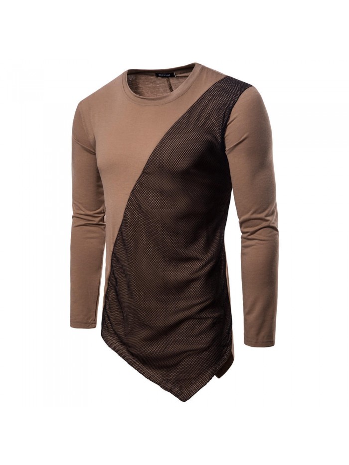 Men contrast color block long sleeves