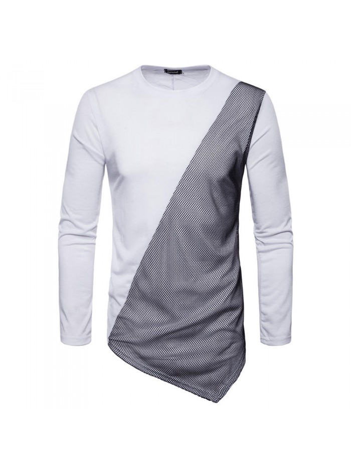 Men contrast color block long sleeves