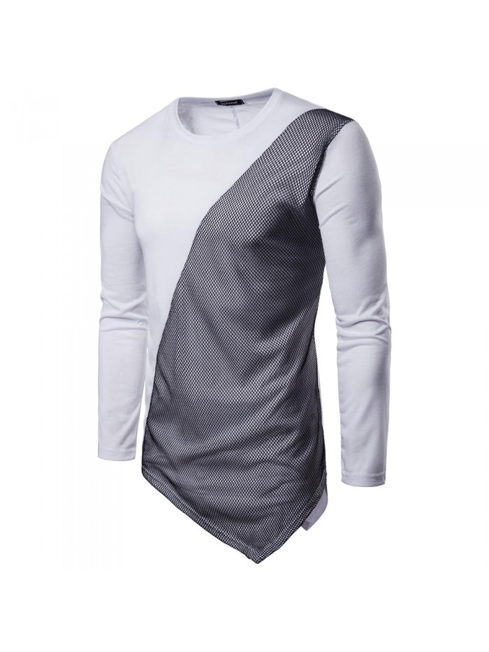 Men contrast color block long sleeves