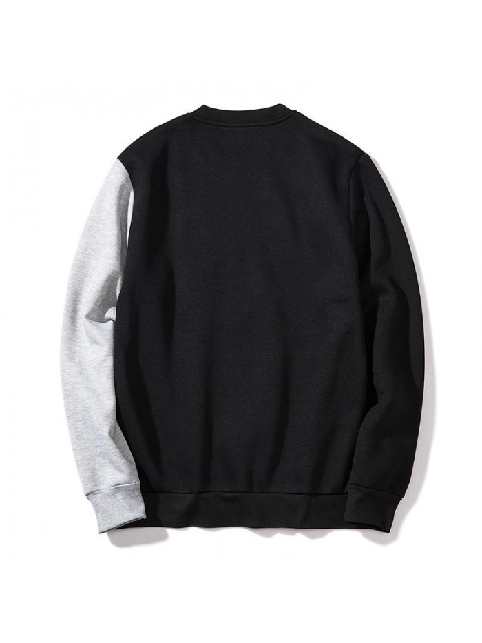 Men's Casual Round Neck Loose Sweatshirt Color Block Printing Long Sleeve Sports Tops