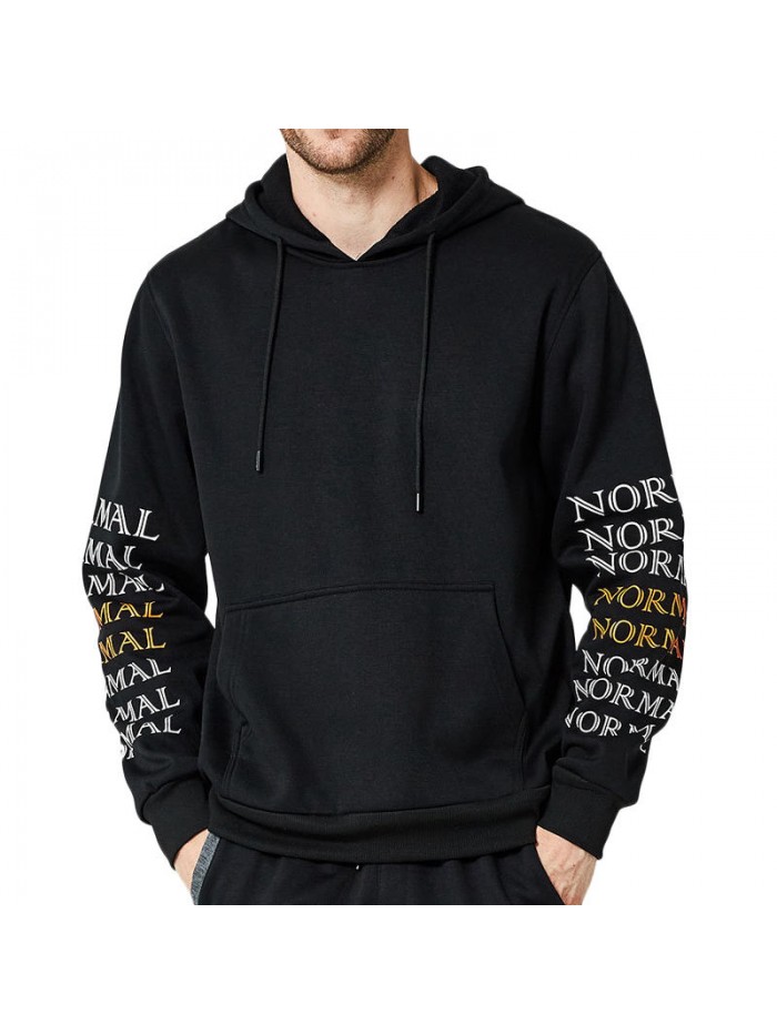 Men's Polyester Letter Thickened Drawstring Overhead Sports Hoodies Sweatshirt