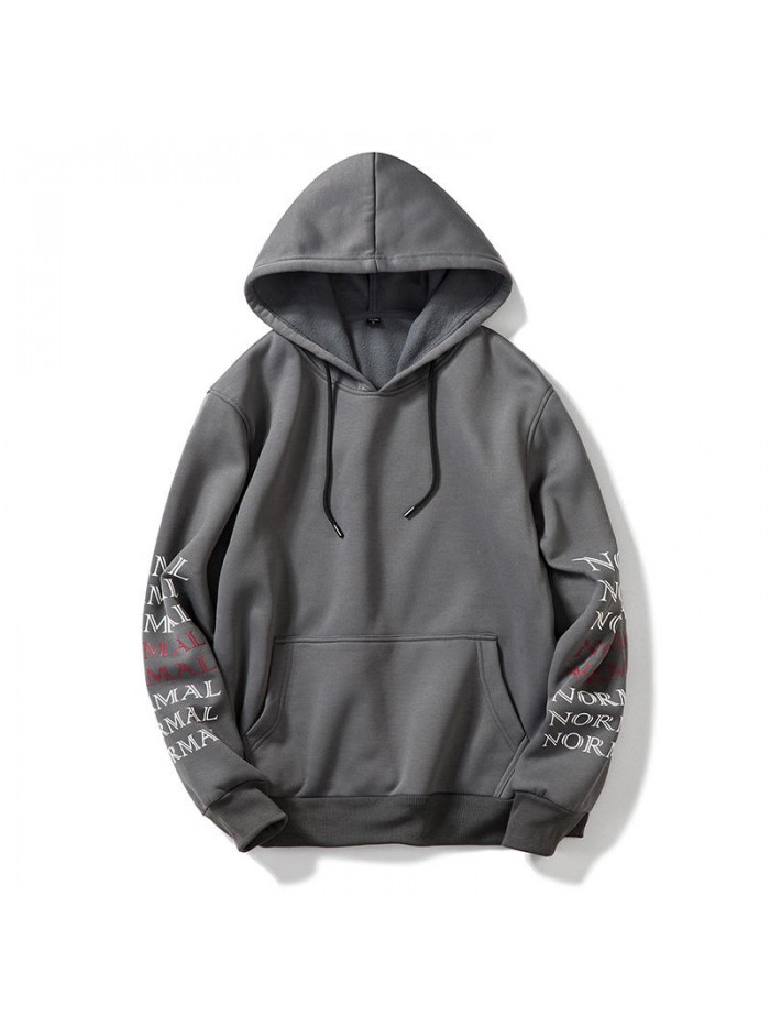 Men's Polyester Letter Thickened Drawstring Overhead Sports Hoodies Sweatshirt