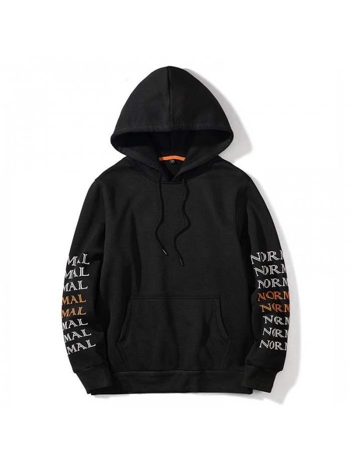 Men's Polyester Letter Thickened Drawstring Overhead Sports Hoodies Sweatshirt