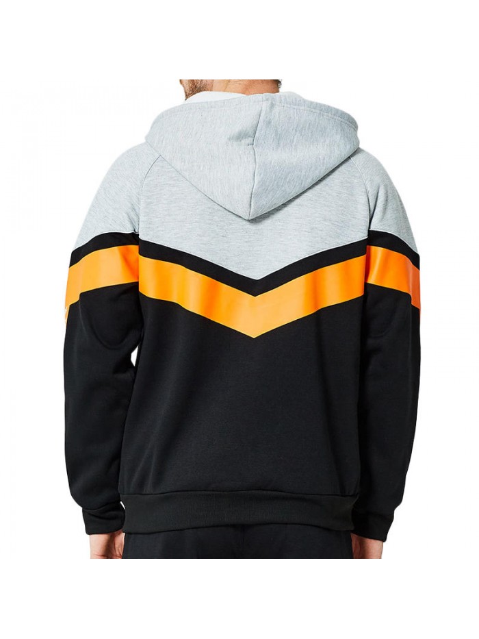 Men's Autumn Polyester Loose Hoodies Zipper Fashion Patchwork Casual Sweatshirt