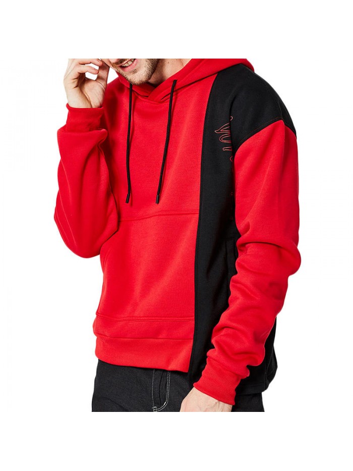 Men's Outdoor Polyester Loose Hooded Drawstring Patchwork Casual Sweatshirt