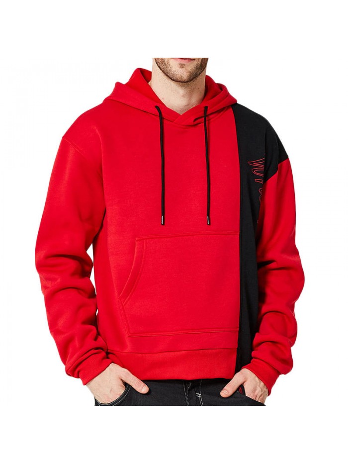 Men's Outdoor Polyester Loose Hooded Drawstring Patchwork Casual Sweatshirt