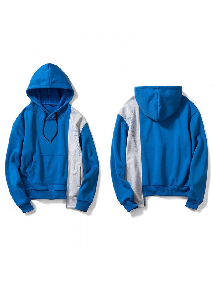 Men's Outdoor Polyester Loose Hooded Drawstring Patchwork Casual Sweatshirt