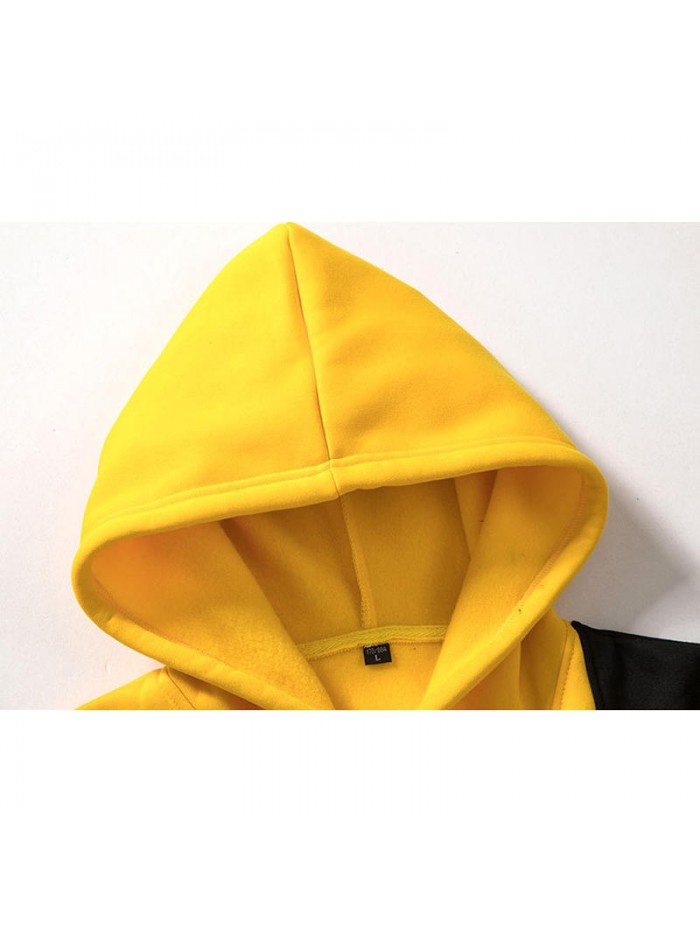 Men's Outdoor Polyester Loose Hooded Drawstring Patchwork Casual Sweatshirt