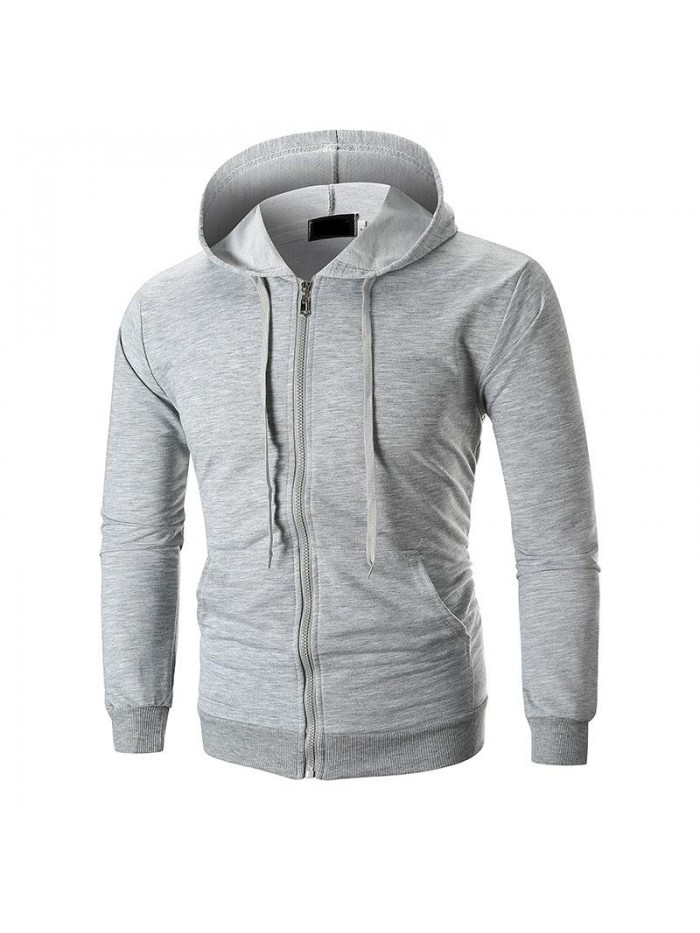 Men's Fashion Solid Color Pocket Zipper Design Long Sleeve Hoodies Sweatshirt