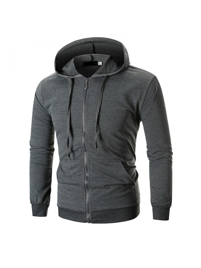 Men's Fashion Solid Color Pocket Zipper Design Long Sleeve Hoodies Sweatshirt