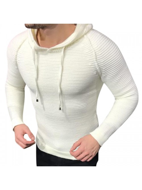 Mens Pullover Long Sleeve Hooded Knitted Slim T-Sh...