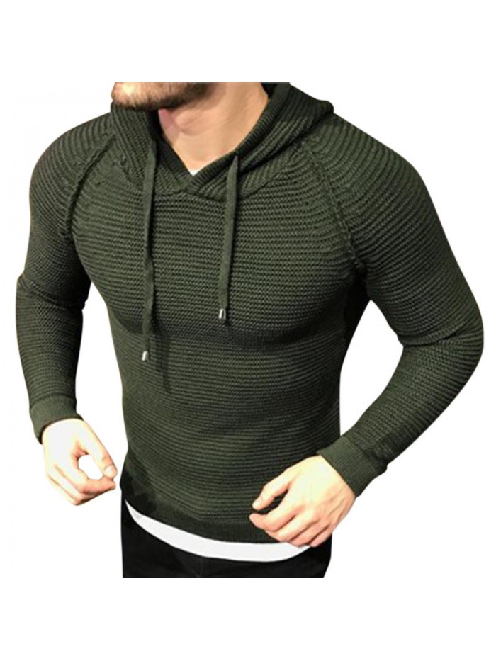 Mens Pullover Long Sleeve Hooded Knitted Slim T-Shirts