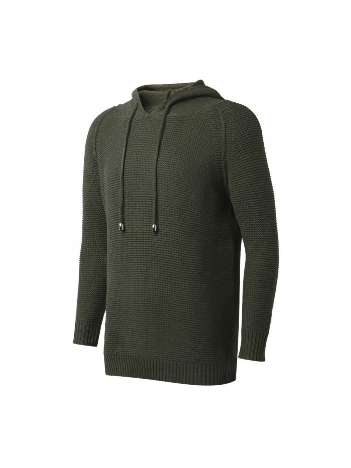 Mens Pullover Long Sleeve Hooded Knitted Slim T-Shirts