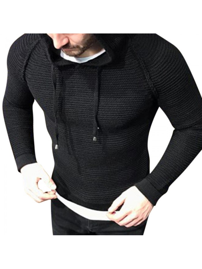 Mens Pullover Long Sleeve Hooded Knitted Slim T-Shirts