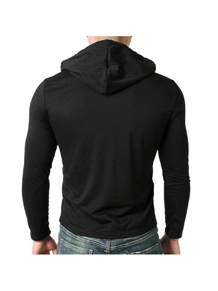 Mens Hip-hop Style Pile Heap Collar Hooded Design Black Slim Fit T-shirts